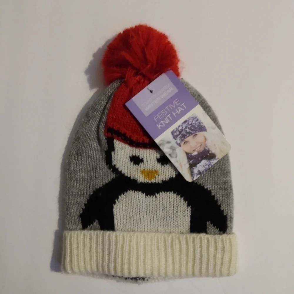 Festive Knit Hat, Penguin, winter warm, snuggly Soft, 100% acrylic, NWT